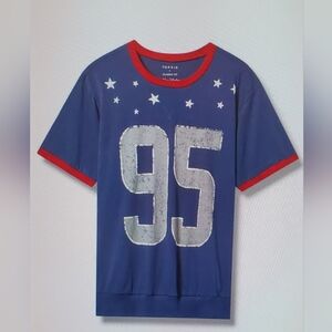 torrid Blue Short Sleeve Graphic Tee with Red Trim Size 2X NWT